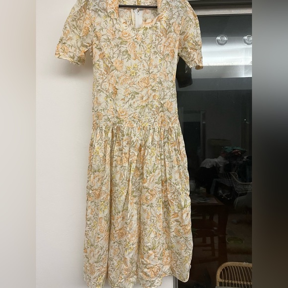 Vintage Homemade Cottagecore Floral Puff Sleeve Sweetheart Neck Tea Length Dress - Picture 1 of 7